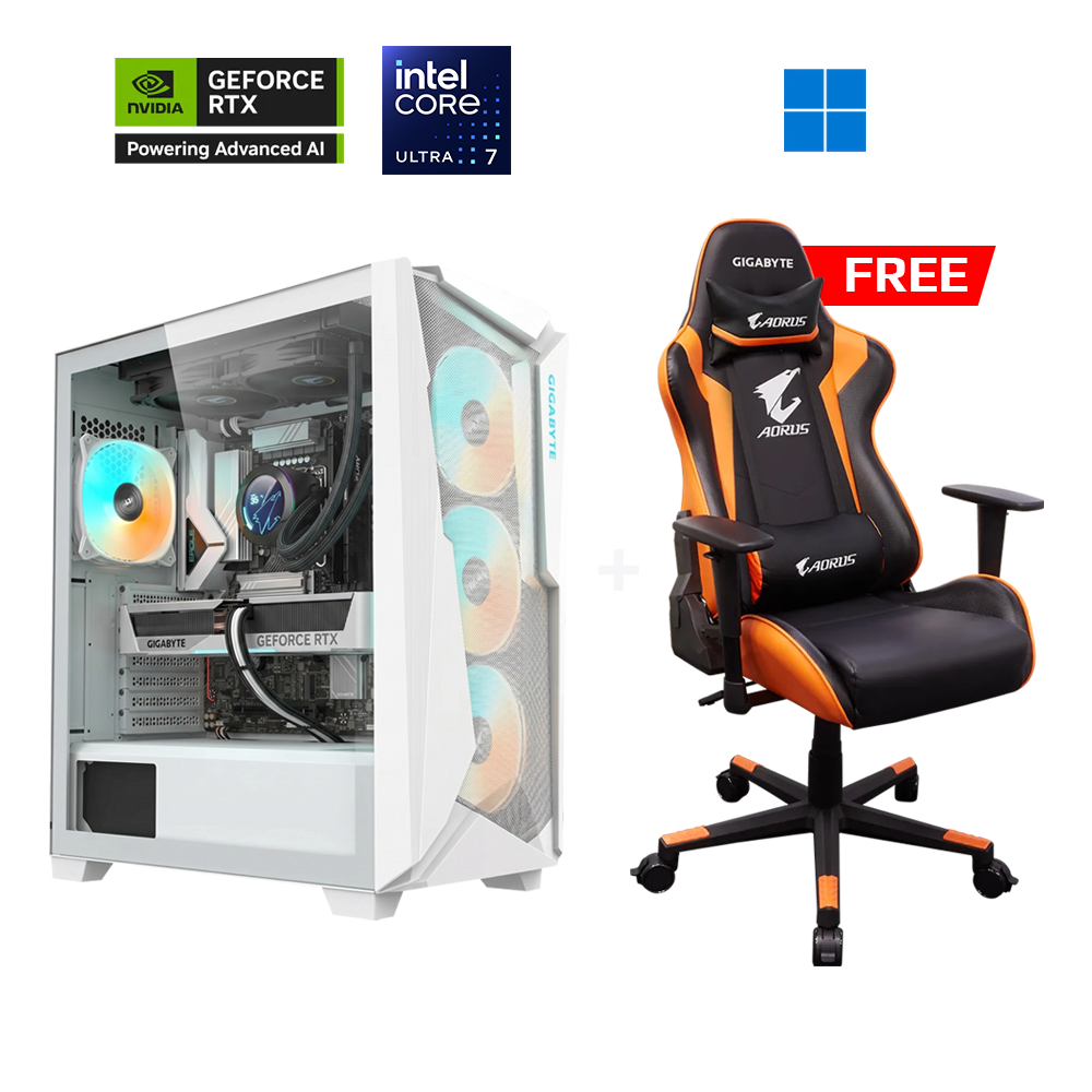 TitanRush Ultra 7 Nvidia GeForce RTX 5070 12GB OC Gaming PC +  AORUS AGC300 Gaming Chair