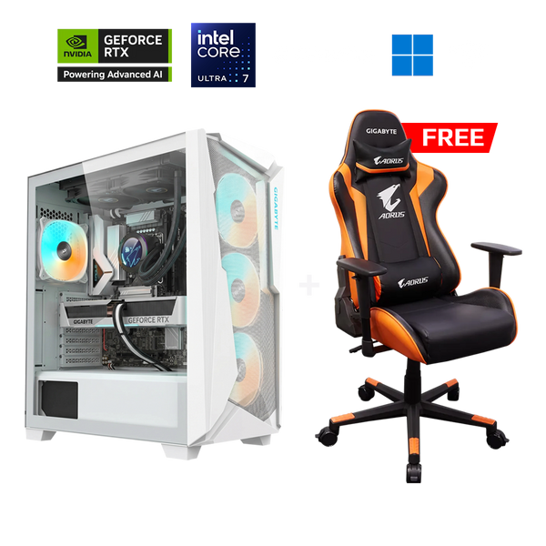 TitanRush Ultra 7 Nvidia GeForce RTX 5070 12GB OC Gaming PC +  AORUS AGC300 Gaming Chair