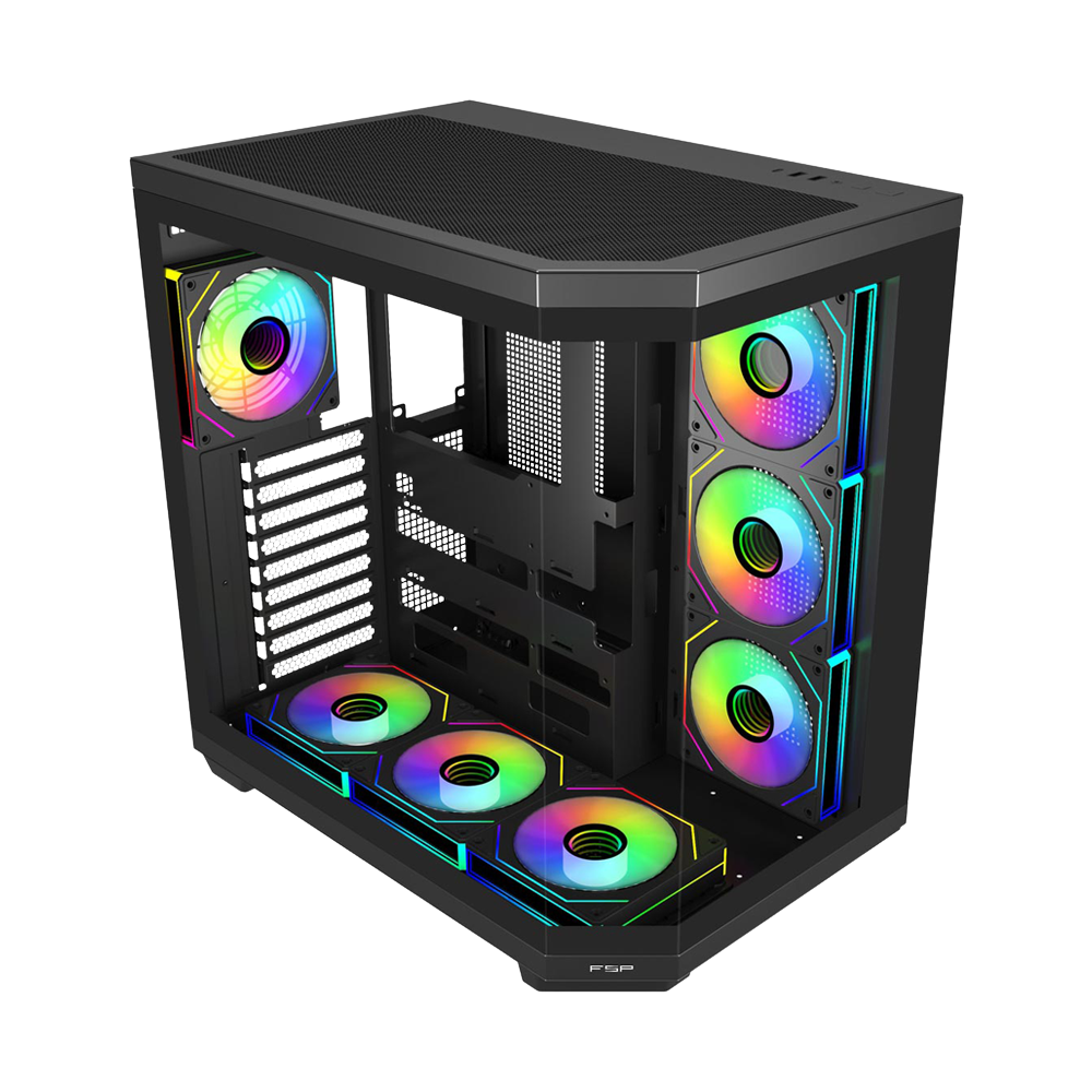 FSP U580 With 7 ARGB Fans Mid Tower Case - Black