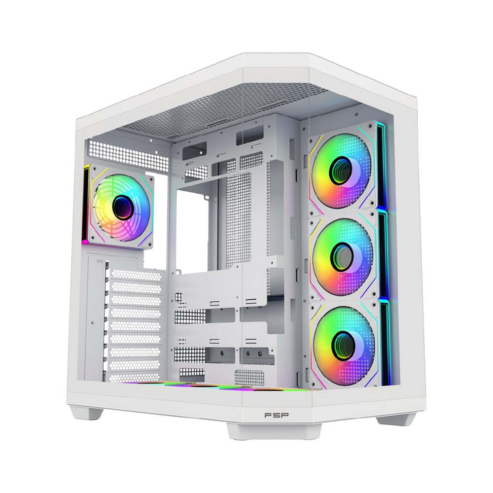 FSP U580 With 7 ARGB Fans Mid Tower Case - White