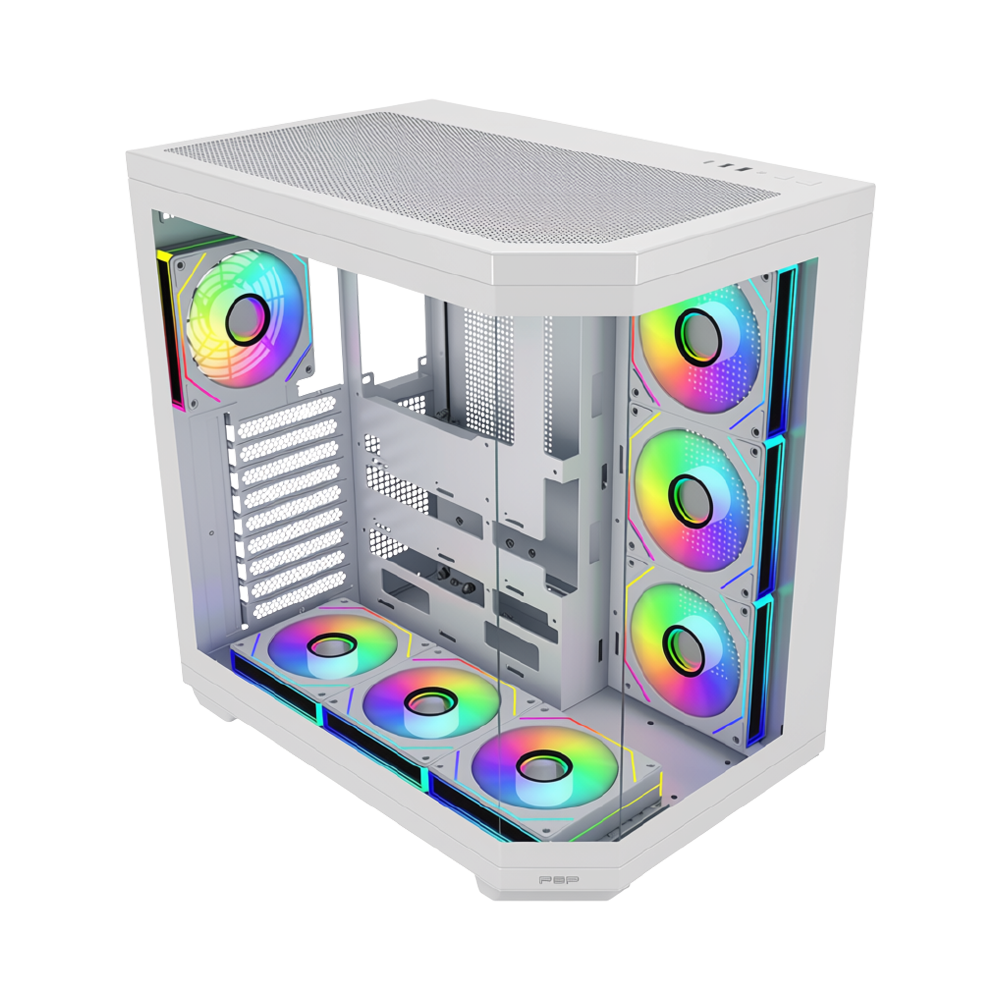 FSP U580 With 7 ARGB Fans Mid Tower Case - White