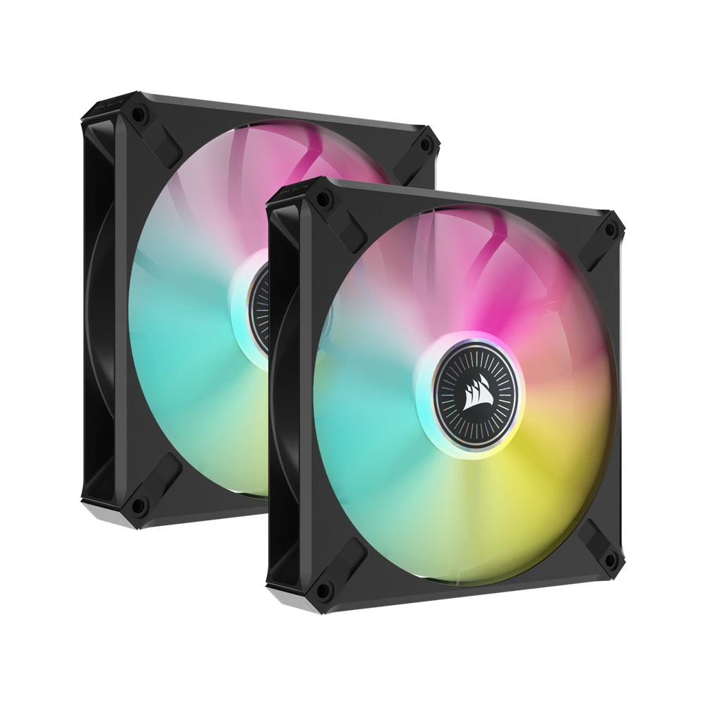 CORSAIR iCUE ML140 RGB ELITE Premium 140mm PWM Magnetic Levitation Fan Dual Fan Kit With iCUE Lighting Node Core - Black