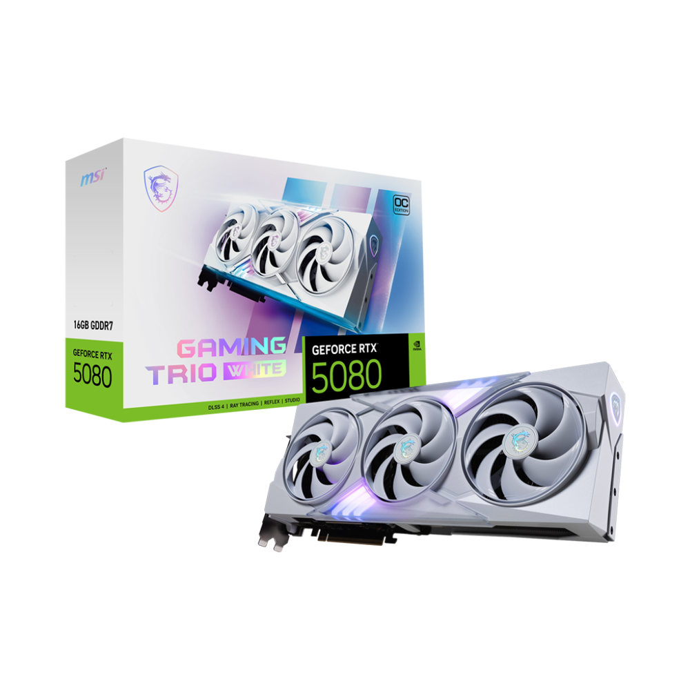 MSI Nvidia GeForce RTX 5080 GAMING TRIO OC 16GB Graphics Card - White