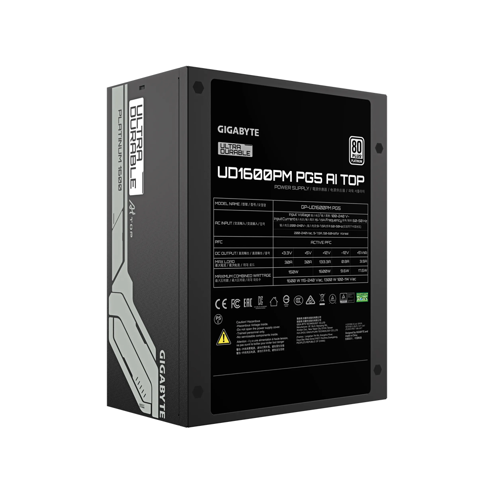 GIGABYTE UD1600PM 1600W 80 PLUS Platinum ATX 3.1 PCIe Gen 5.0 Fully modular Power Supply - Black